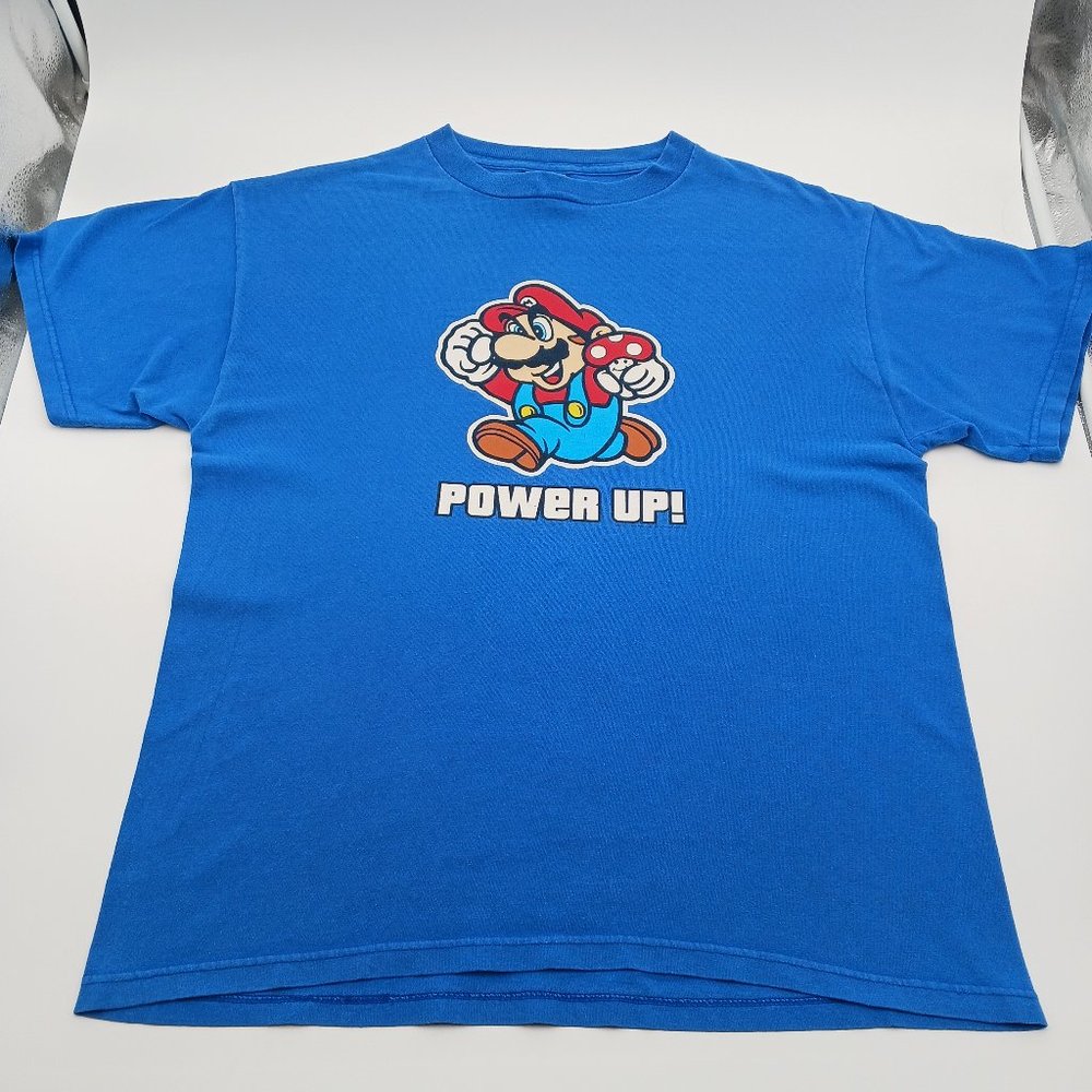 Vintage Y2K Retro Super Mario Bros "POWER UP" 200T Shirt Adult Size Medium